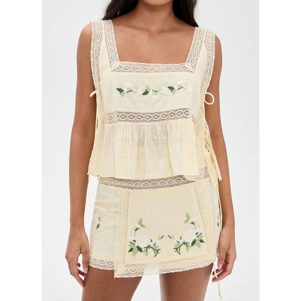 For Love And Lemons Cream Floral Lace Crop Top